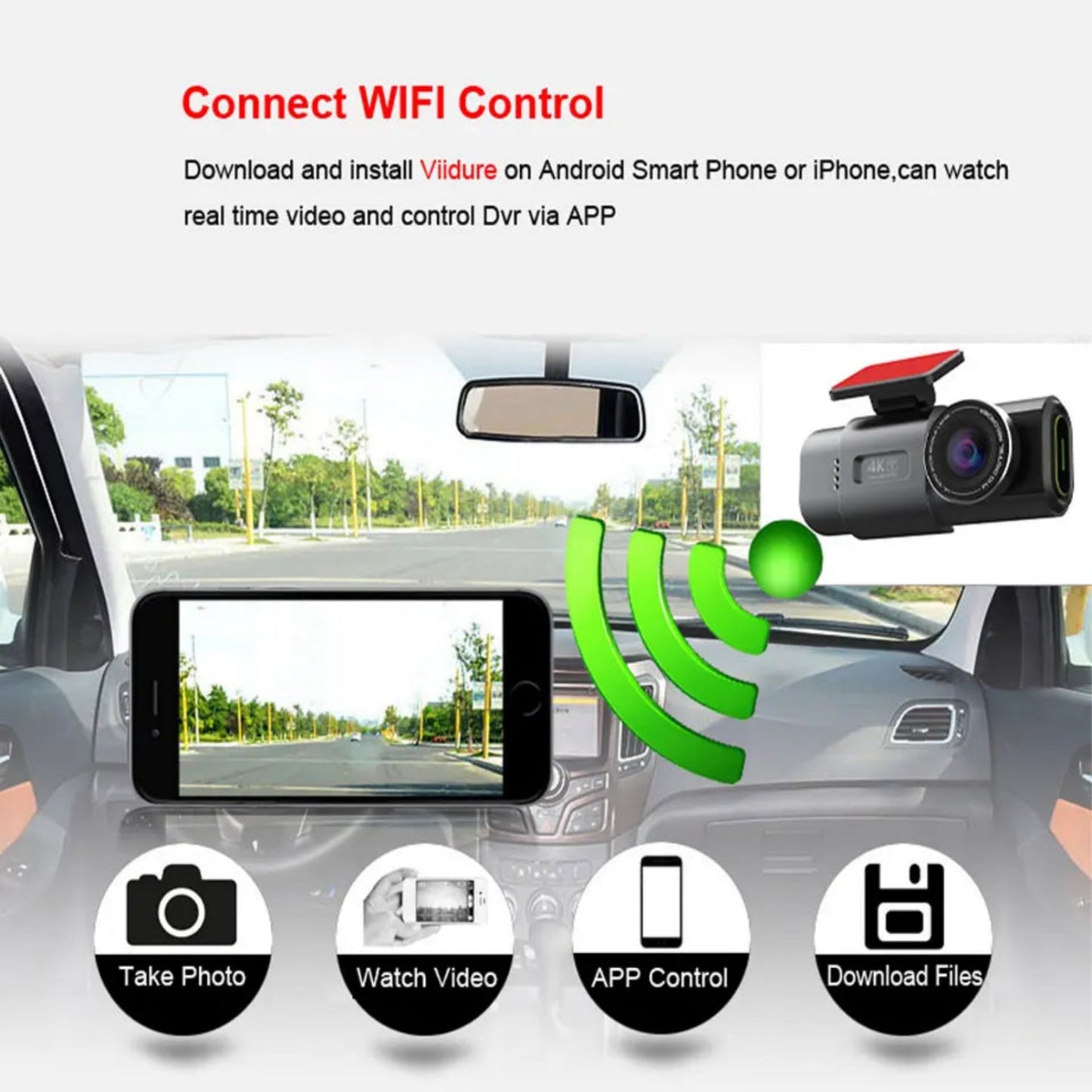 4K UHD Dash Cam B53P Front Camera, WiFi & GPS Car DVR, Night Vision, Wide Angle, Parking Monitor Support