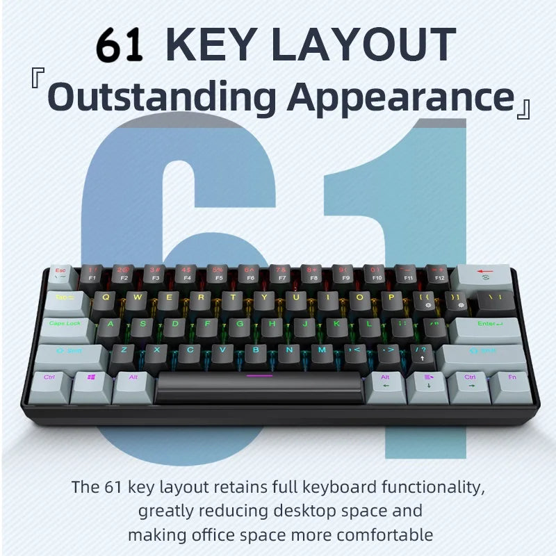 K61 60% Mechanical Keyboard – 61 Keys RGB Wired Mini Keyboard with Red or Blue Switches