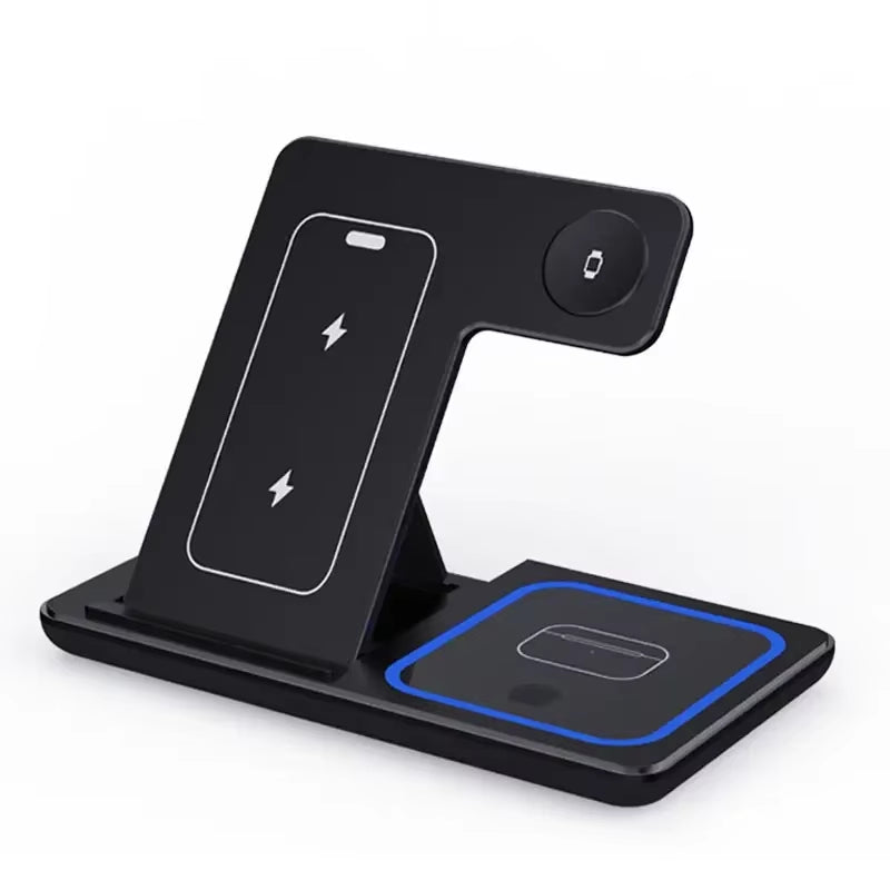 Foldable 3-in-1 Wireless Charging Station – Fast Charger Stand for iPhone, Apple Watch & AirPods