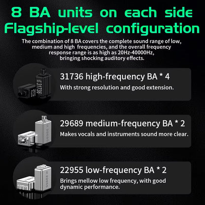 AS16 Pro Wired In-Ear Earphones – 16BA Balanced Armature Hi-Fi Monitor Headphones with Mic