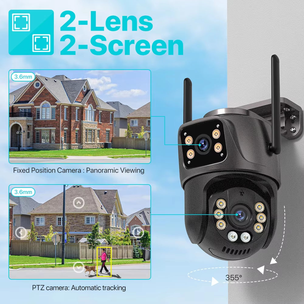 8MP Dual Lens Outdoor WiFi PTZ Camera – AI Auto Tracking, Night Vision, Two-Way Audio