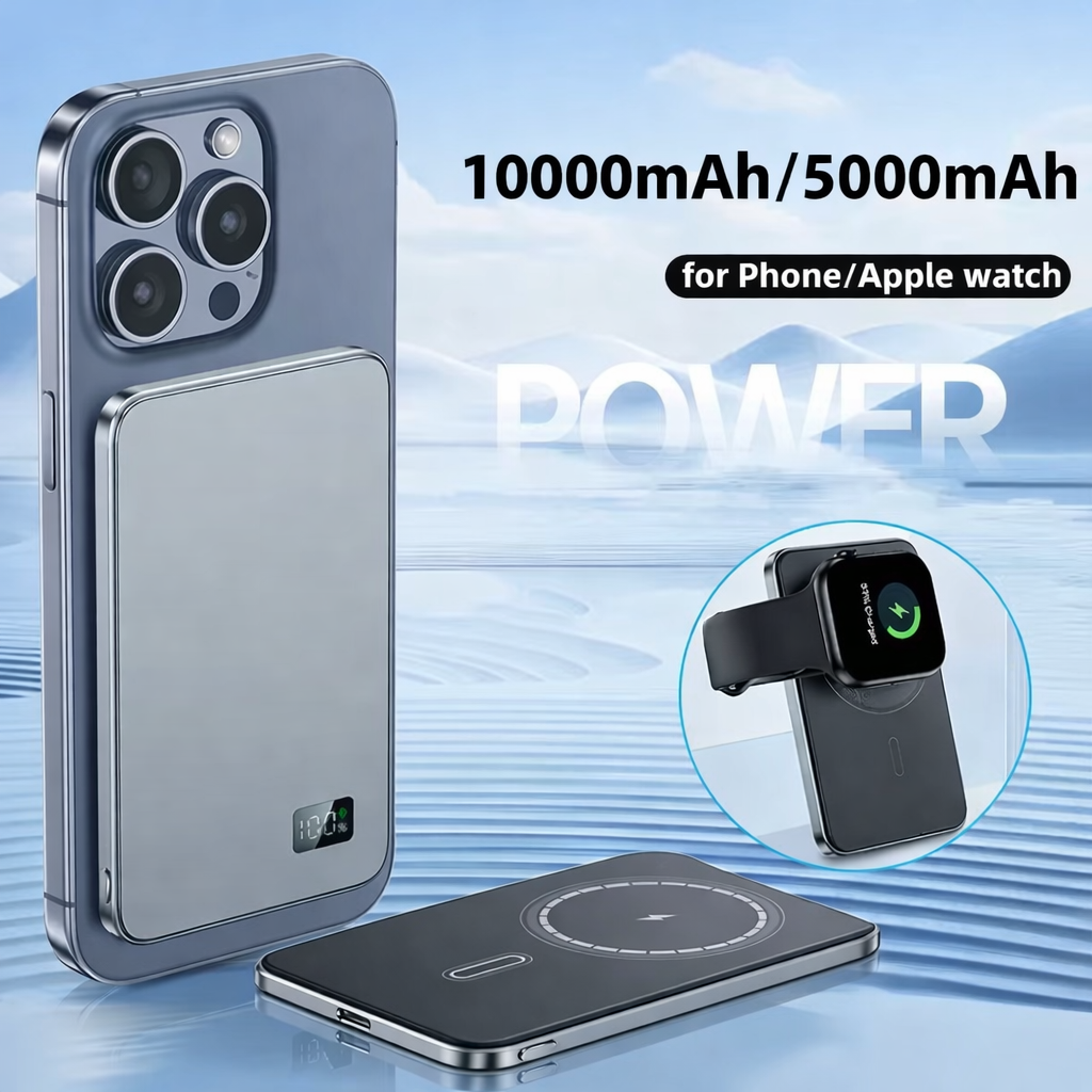 Ultra-Slim Qi2.1 Magnetic Wireless Power Bank 5000mAh / 10000mAh – 15W Wireless & 20W PD Fast Charging