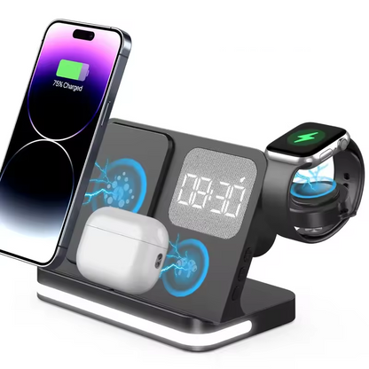 6-in-1 Wireless Charging Station with Alarm Clock & LED Light – Phone, Watch & Earbuds Charger
