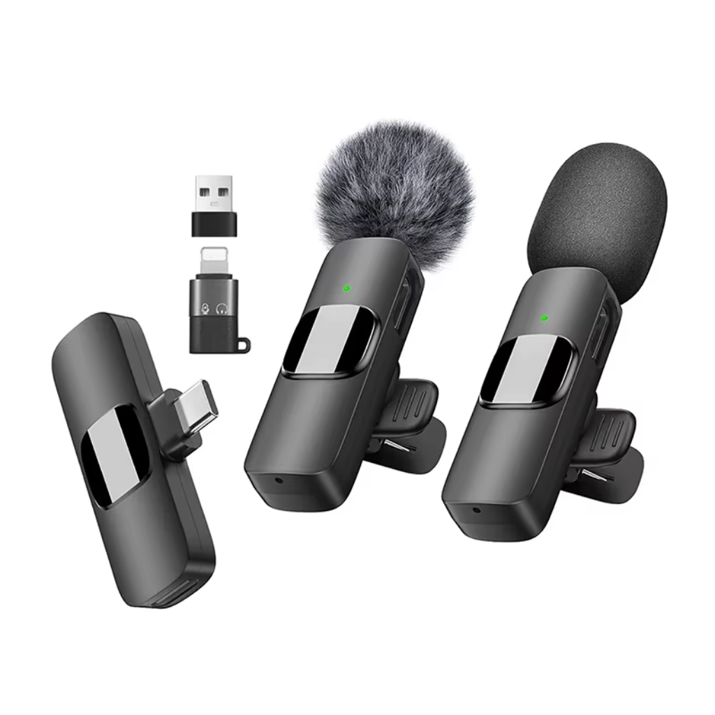 Dual Wireless Lavalier Microphone Set – 2 Clip-On Mics for iPhone Video & Live Streaming