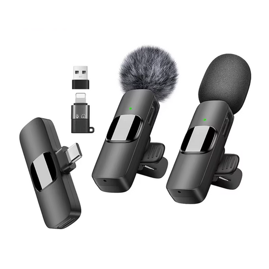 Dual Wireless Lavalier Microphone Set – 2 Clip-On Mics for iPhone Video & Live Streaming