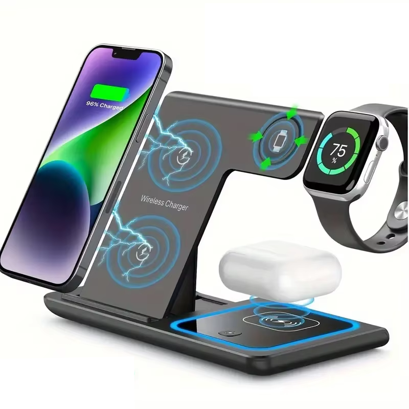 Foldable 3-in-1 Wireless Charging Station – Fast Charger Stand for iPhone, Apple Watch & AirPods