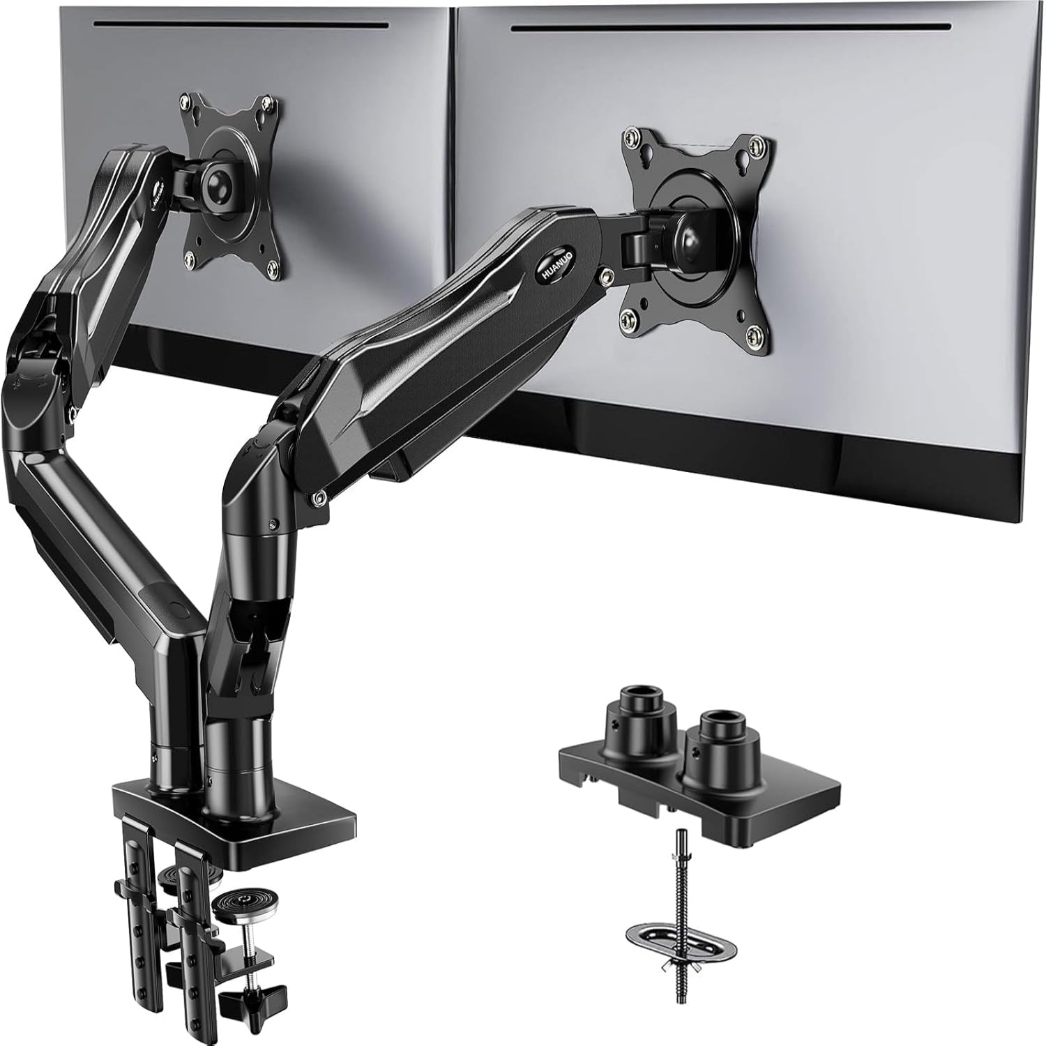 Dual Monitor Mount for 13″–32″ Screens – Adjustable Dual Monitor Stand with Full Motion, Clamp & Grommet Mount
