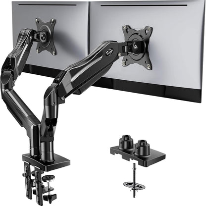 Dual Monitor Mount for 13″–32″ Screens – Adjustable Dual Monitor Stand with Full Motion, Clamp & Grommet Mount