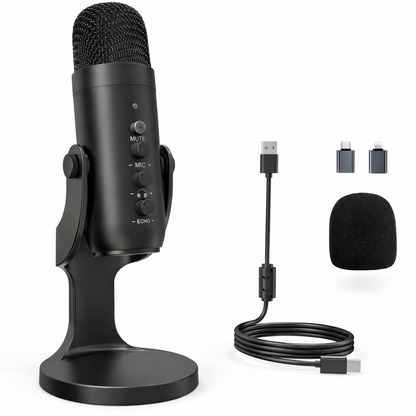 USB Condenser Microphone for PC & Mac, Plug & Play Computer Mic with Headphone Monitoring, Cardioid Noise Cancelling for Gaming, Streaming, Podcast & Recording