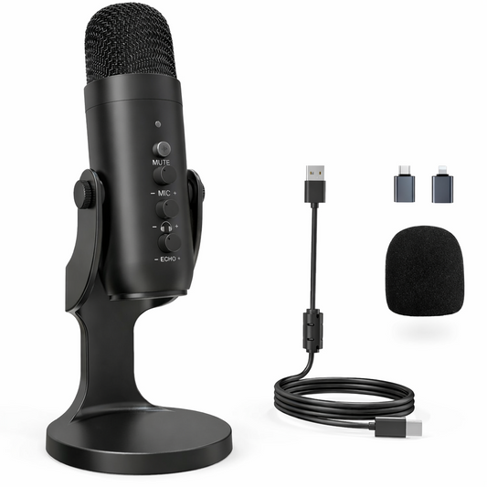 USB Condenser Microphone for PC & Mac, Plug & Play Computer Mic with Headphone Monitoring, Cardioid Noise Cancelling for Gaming, Streaming, Podcast & Recording