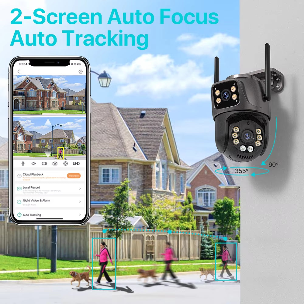 8MP Dual Lens Outdoor WiFi PTZ Camera – AI Auto Tracking, Night Vision, Two-Way Audio
