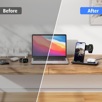 Foldable 3-in-1 Wireless Charging Station – Fast Charger Stand for iPhone, Apple Watch & AirPods