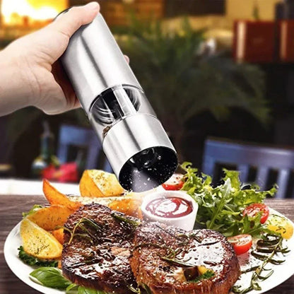Electric Salt & Pepper Grinder – One-Hand Automatic Stainless Steel Mill with LED Light