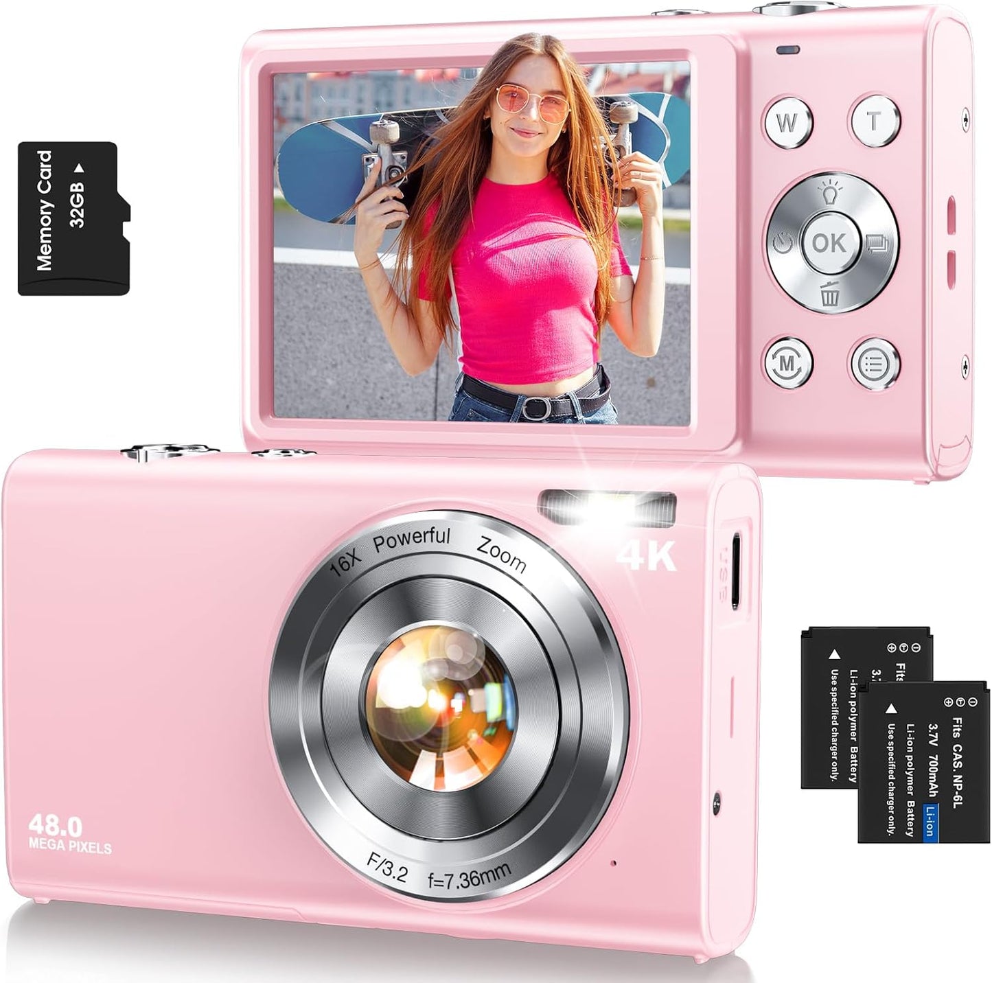 4K Digital Camera 48MP Autofocus Vlogging Camera with 2.8” Screen, 16X Zoom, LED Fill Light for Kids & Adults