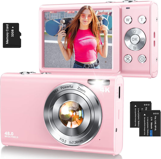 4K Digital Camera 48MP Autofocus Vlogging Camera with 2.8” Screen, 16X Zoom, LED Fill Light for Kids & Adults