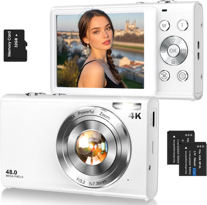 4K Digital Camera 48MP Autofocus Vlogging Camera with 2.8” Screen, 16X Zoom, LED Fill Light for Kids & Adults