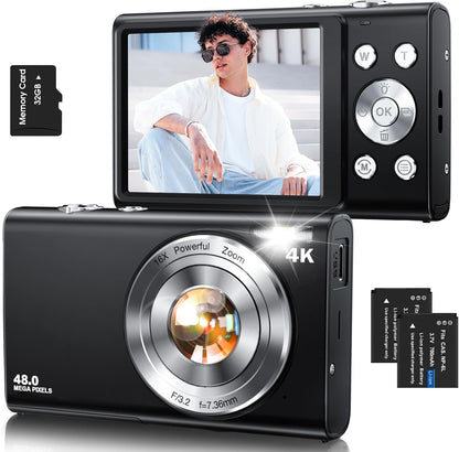4K Digital Camera 48MP Autofocus Vlogging Camera with 2.8” Screen, 16X Zoom, LED Fill Light for Kids & Adults