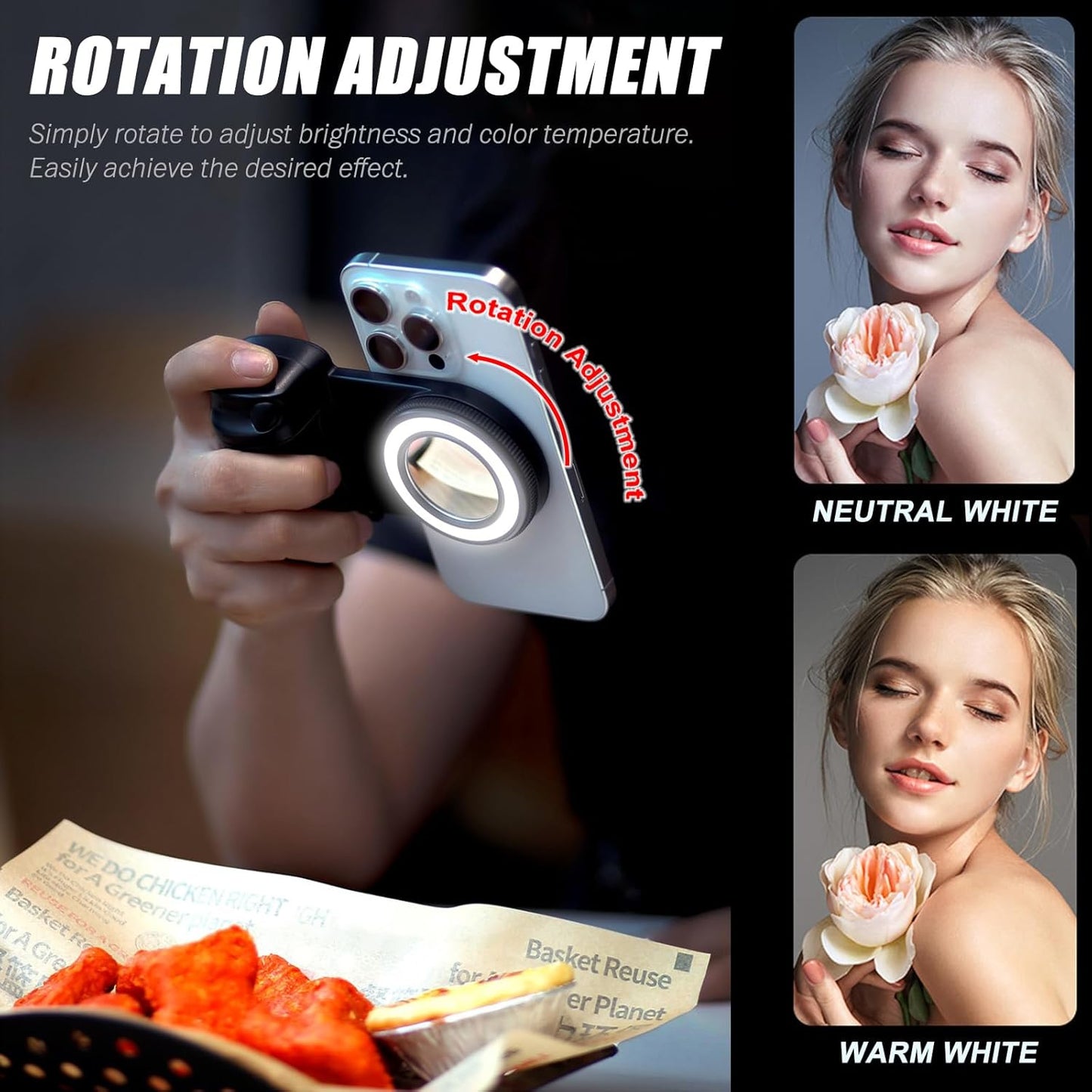 Magnetic Bluetooth Camera Grip with LED Fill Light – Smartphone Selfie Handle & Stabilizer