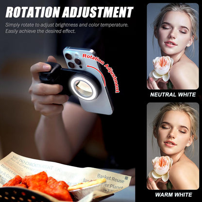 Magnetic Bluetooth Camera Grip with LED Fill Light – Smartphone Selfie Handle & Stabilizer