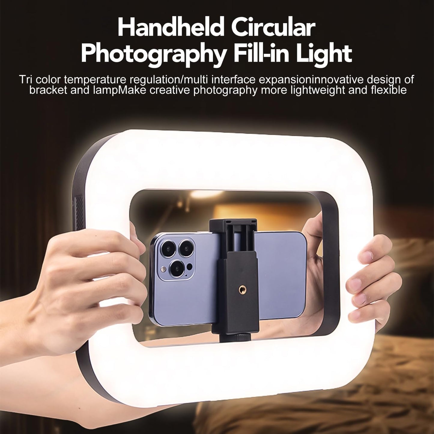 Portable Handheld Ring LED Fill Light with Tripod Option, 8000mAh Rechargeable Photography & Live Streaming Selfie Light