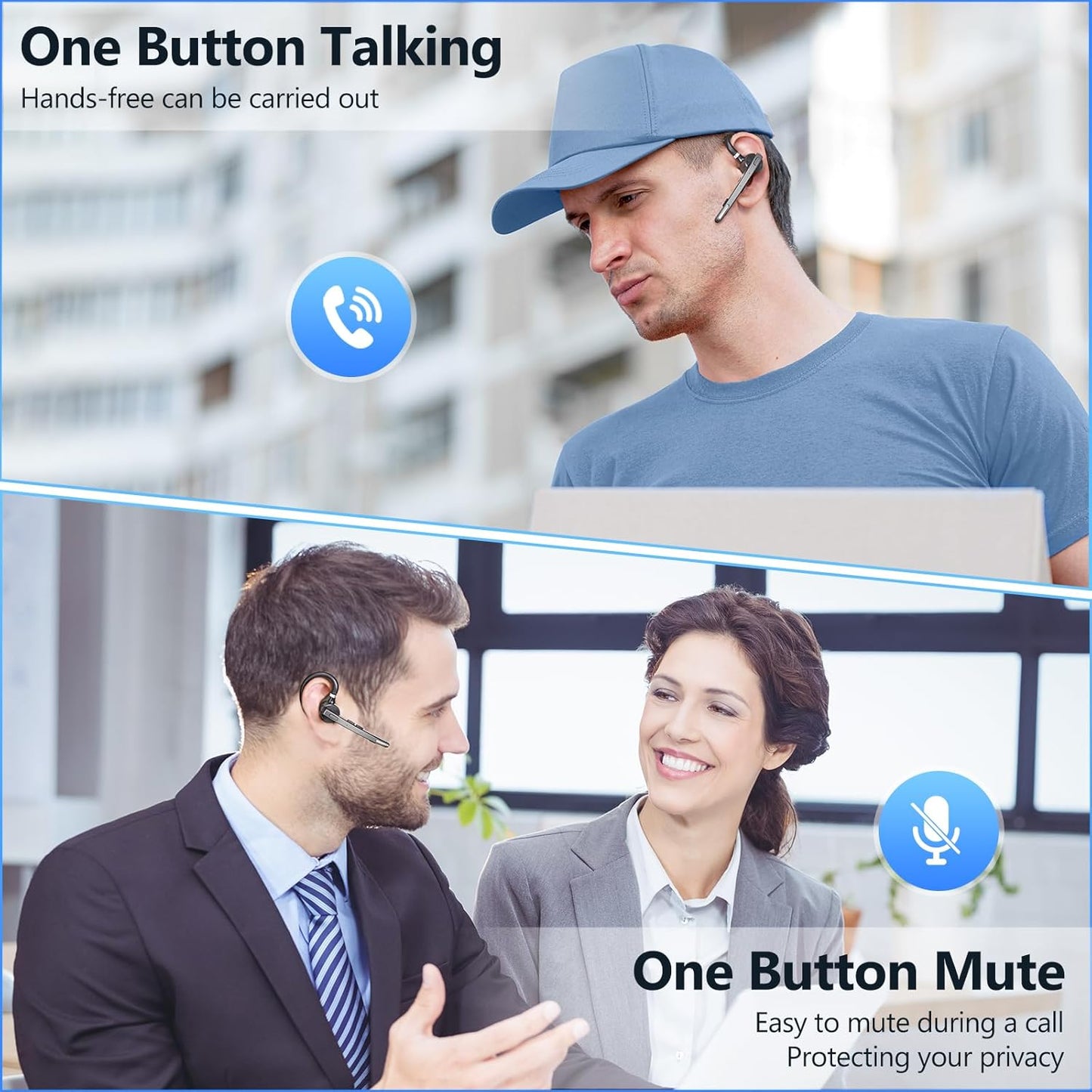 M53 Bluetooth Headset Wireless, Dual Mic Noise Cancelling Handsfree Earpiece for Driving & Office