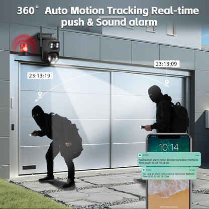 8MP Dual Lens Outdoor WiFi PTZ Camera – AI Auto Tracking, Night Vision, Two-Way Audio