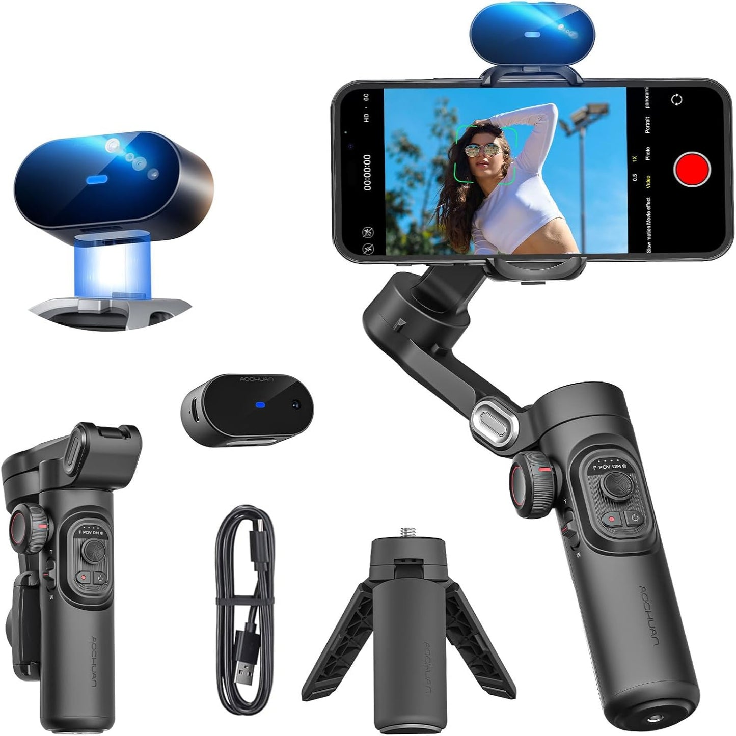 3-Axis Smartphone Gimbal Stabilizer with AI Face Tracking – Bluetooth Handheld Gimbal for iPhone & Android, TikTok & Vlogging