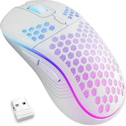 2.4G Wireless RGB Gaming Mouse – Rechargeable Type-C, 6-Button Ergonomic Honeycomb Design, Adjustable DPI