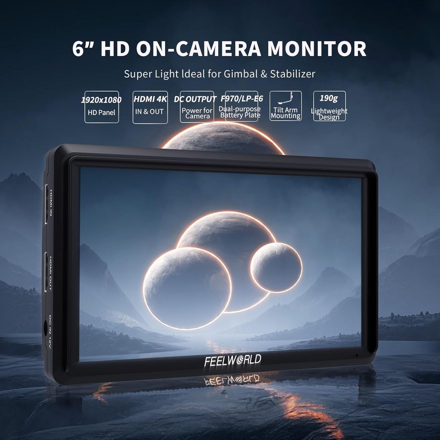 F6 Plus V2 5.5” Camera Field Monitor – Touchscreen IPS FHD 1920×1080, 3D LUT, 4K HDMI In/Out for DSLR & Mirrorless Cameras