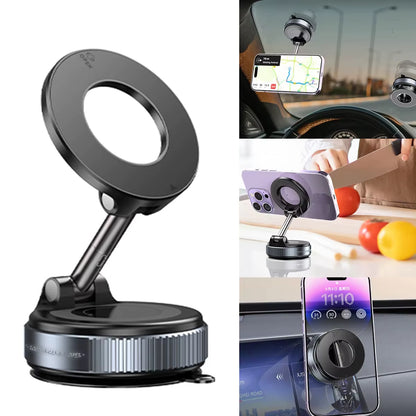Magnetic Car Phone Mount with Vacuum Suction – 360° Rotating Universal Phone Holder