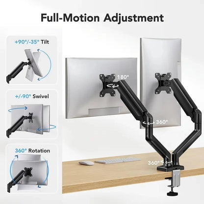 Dual Monitor Mount for 13″–32″ Screens – Adjustable Dual Monitor Stand with Full Motion, Clamp & Grommet Mount