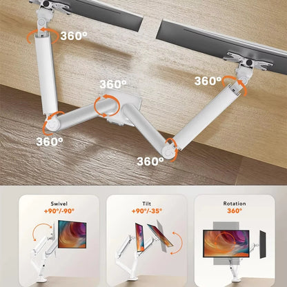 Dual Monitor Mount for 13″–32″ Screens – Adjustable Dual Monitor Stand with Full Motion, Clamp & Grommet Mount
