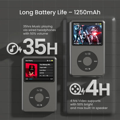 128GB Hi-Res MP3 Player Bluetooth – Classic Style Music Player with FM Radio, Video Playback, Touch & Click Wheel, HiFi Audio