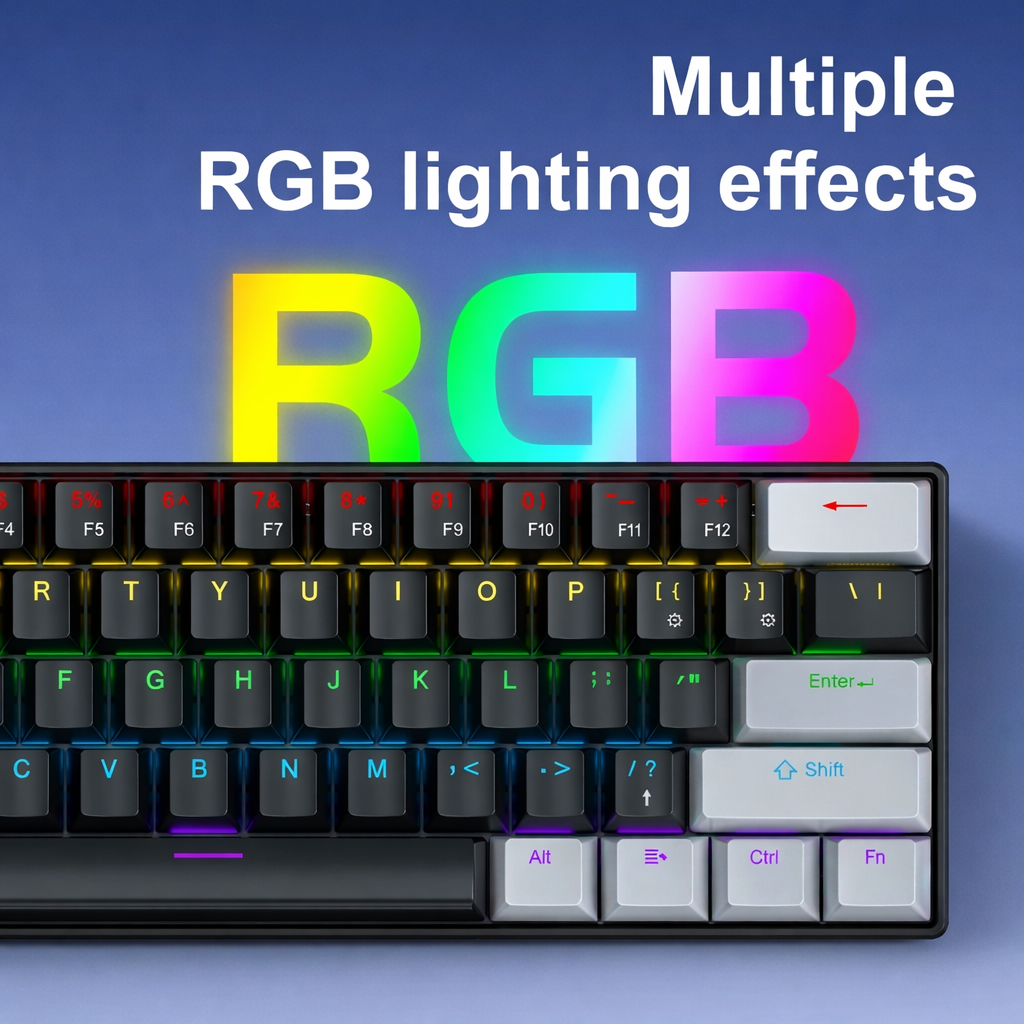 K61 60% Mechanical Keyboard – 61 Keys RGB Wired Mini Keyboard with Red or Blue Switches