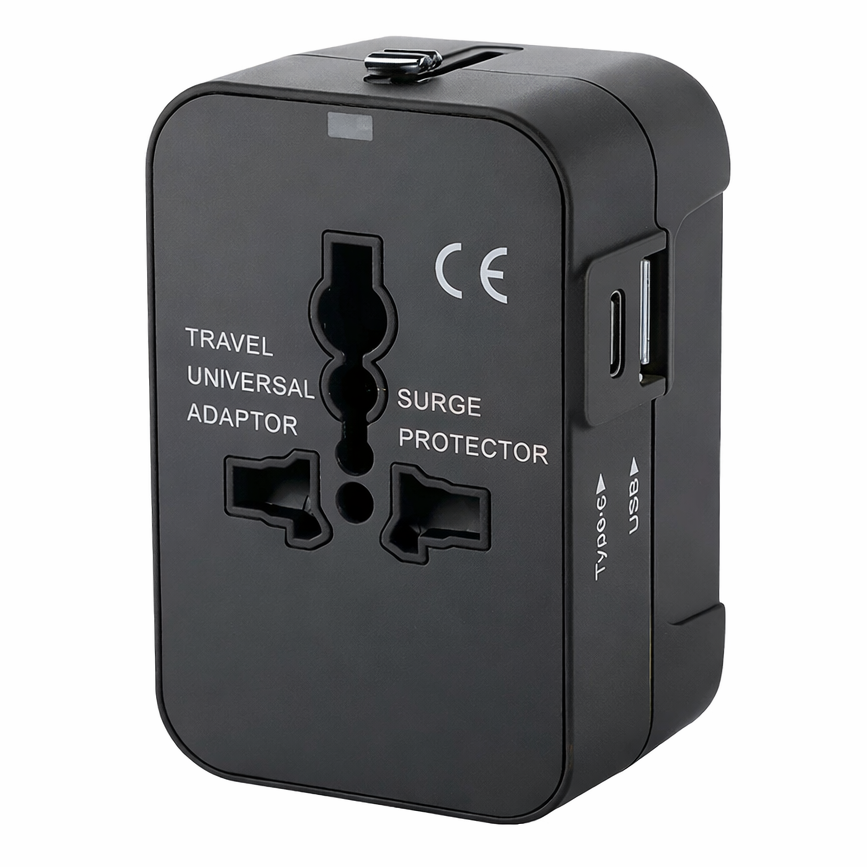 Universal Travel Adapter with Dual USB Ports, AC Power Converter with USB-A & Type-C Charging