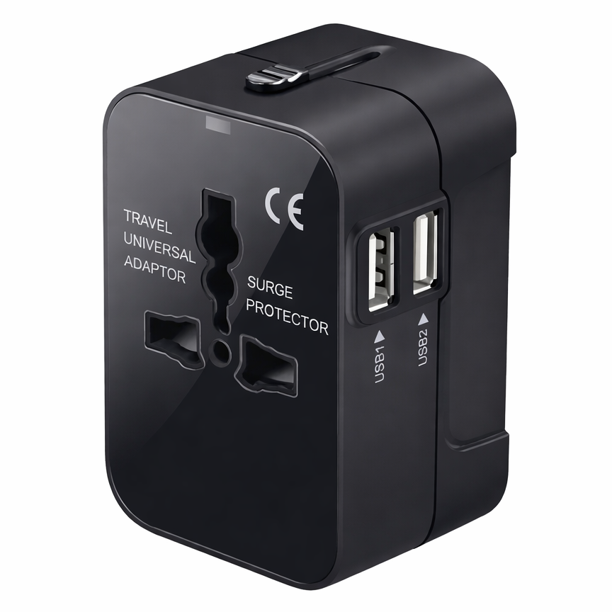 Universal Travel Adapter with Dual USB Ports, AC Power Converter with USB-A & Type-C Charging