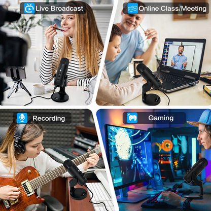USB Condenser Microphone for All Devices, Plug & Play Computer Mic with Headphone Monitoring, Cardioid Noise Cancelling for Gaming, Streaming, Podcast & Recording