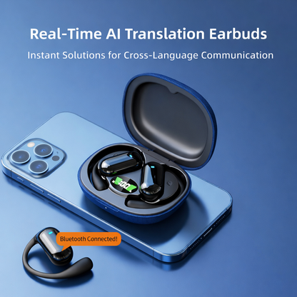 AI Translator Bluetooth Earbuds – Real-Time 144 Languages Translation, Wireless Charging Case, Long Battery Life