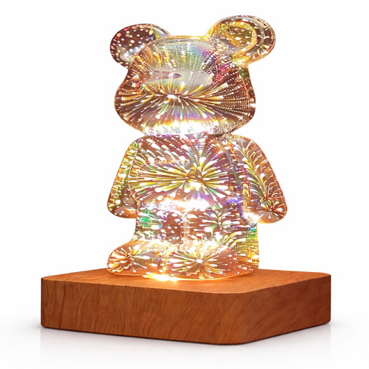 3D Bear Fireworks LED Night Light – USB Dimmable Colorful Glass Lamp for Bedroom, Desk & Home Decor