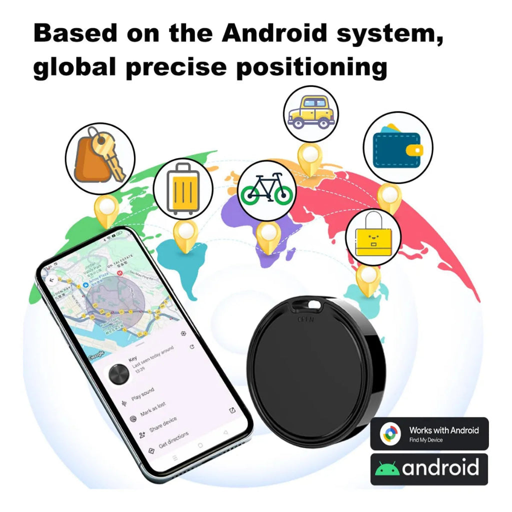 Bluetooth GPS Smart Tracker Compatible with Android Find Hub – Smart Key Finder Tag with Alarm for Keys, Wallet & Luggage