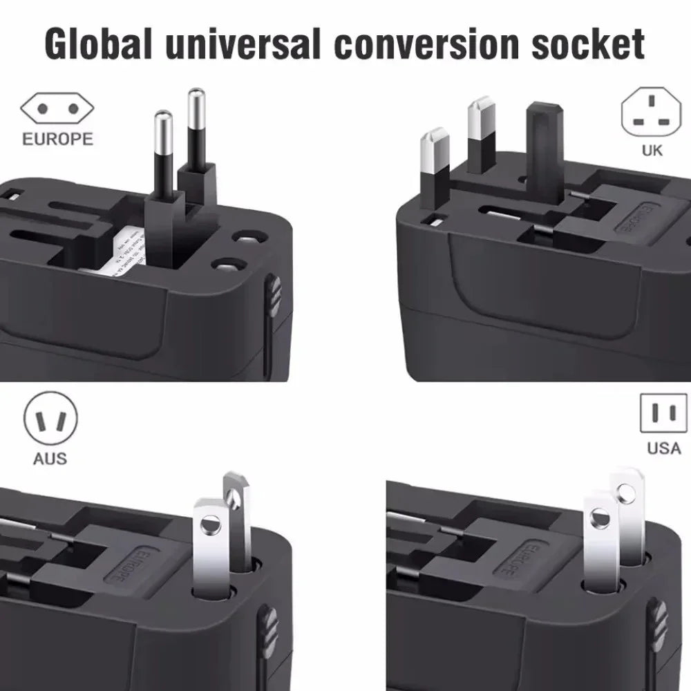 Universal Travel Adapter with Dual USB Ports, AC Power Converter with USB-A & Type-C Charging