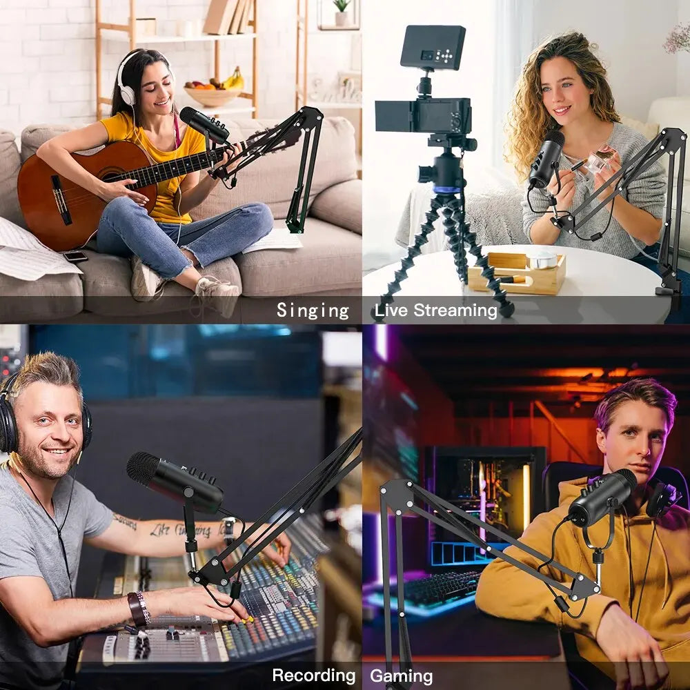 USB Condenser Microphone Kit with Boom Arm – Cardioid Podcast & Streaming Mic for PC and YouTube