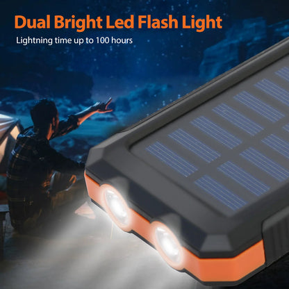 20000mAh Solar Power Bank Portable Charger, Waterproof Dual USB 5V, LED Flashlight for Outdoor & Emergency Use