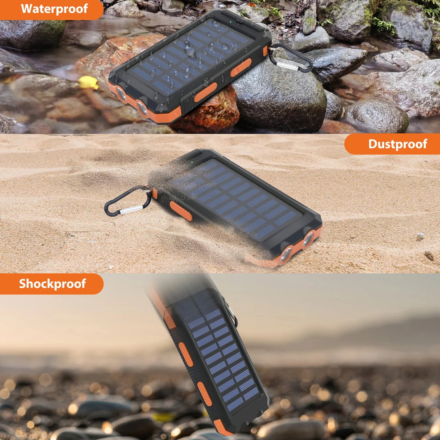 20000mAh Solar Power Bank Portable Charger, Waterproof Dual USB 5V, LED Flashlight for Outdoor & Emergency Use