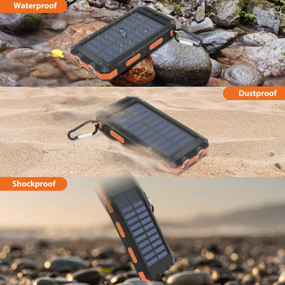 20000mAh Solar Power Bank Portable Charger, Waterproof Dual USB 5V, LED Flashlight for Outdoor & Emergency Use