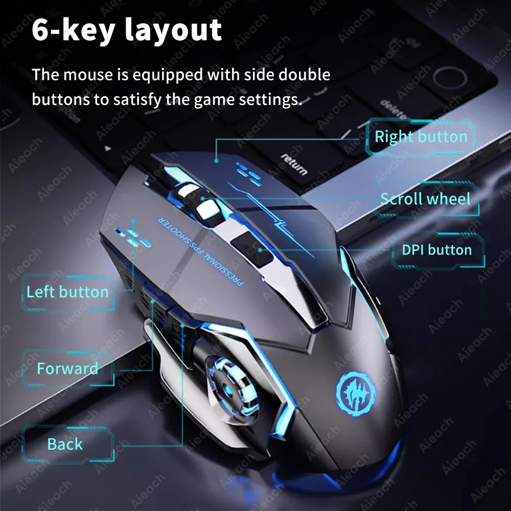 Bluetooth 5.2 RGB Gaming Mouse – Dual Mode (Bluetooth + 2.4G) Wireless Silent Mouse, 3600 DPI, Rechargeable