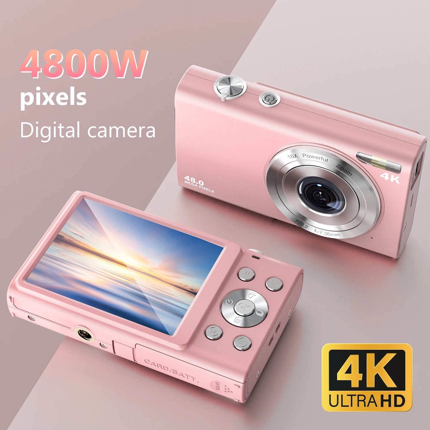 4K Digital Camera 48MP Autofocus Vlogging Camera with 2.8” Screen, 16X Zoom, LED Fill Light for Kids & Adults