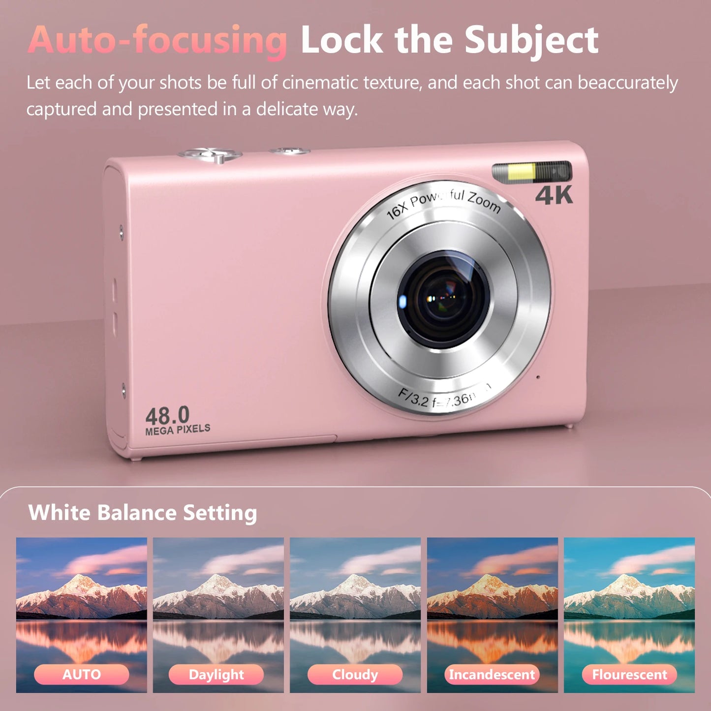 4K Digital Camera 48MP Autofocus Vlogging Camera with 2.8” Screen, 16X Zoom, LED Fill Light for Kids & Adults