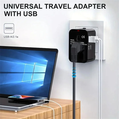 Universal Travel Adapter with Dual USB Ports, AC Power Converter with USB-A & Type-C Charging