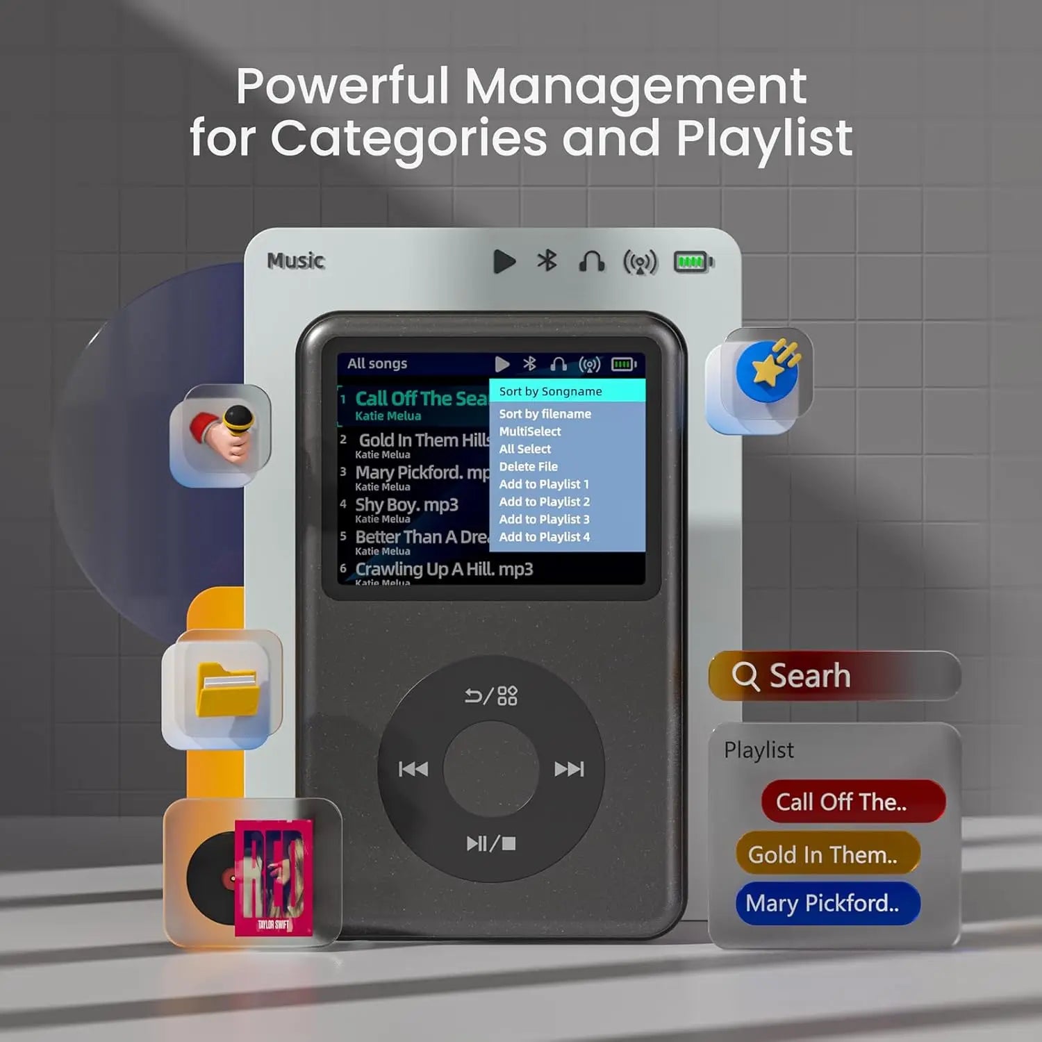 128GB Hi-Res MP3 Player Bluetooth – Classic Style Music Player with FM Radio, Video Playback, Touch & Click Wheel, HiFi Audio